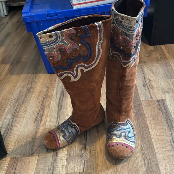 Miss Sixty suede tall boots with design size 7 - Picture 1 of 5